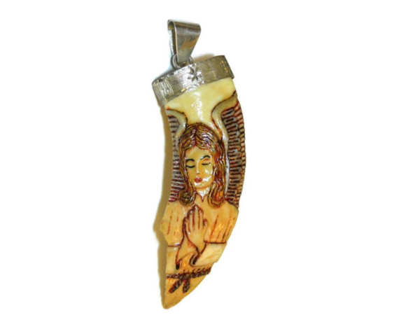 .925 STERLING SILVER ANGEL WILD PIG TEETH (COLMILLO DE PUERCO SALVAJE) PENDANT