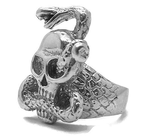 .925 STERLING SILVER SKULL & SNAKE UNISEX RING