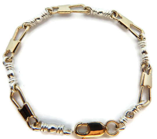 10K GOLD AND SILVER(.925) FISHERS OF MEN MEDIUM LINK  BRACELET