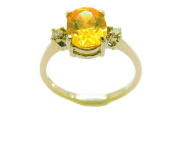 14K YELLOW GOLD OVAL STONE RING WITH CARAT TOTAL WEIGHT OF 0.06 POINT DIAMONDS