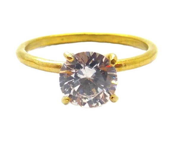 14K YELLOW GOLD SOLITAIRE RING WITH CLEAR STONE