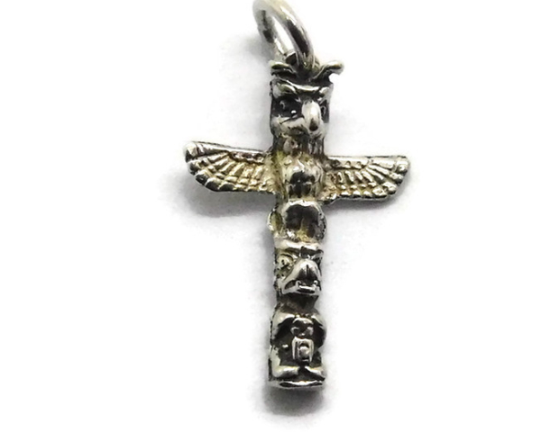 Totem Pole Charm Pendant .925 Sterling Silver. High Detailed
