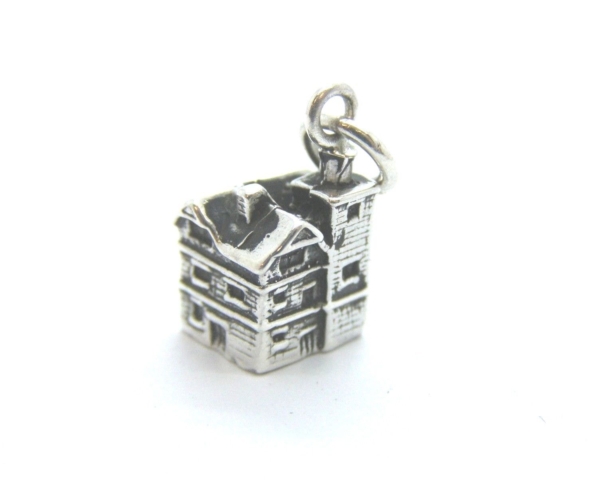 Antique House Charm Pendant .925 Sterling Silver.