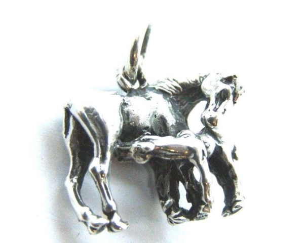 Mare and Foal Horse Charm Pendant .925 Sterling Silver.