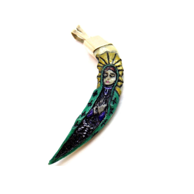 10K YELLOW GOLD VIRGIN OF GUADALUPE JABALINE TOOTH (COLMILLO DE JABALI )