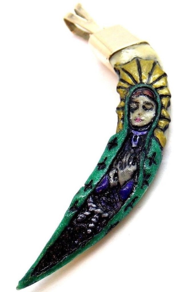 10K YELLOW GOLD VIRGIN OF GUADALUPE JABALINE TOOTH (COLMILLO DE JABALI ) - Image 3