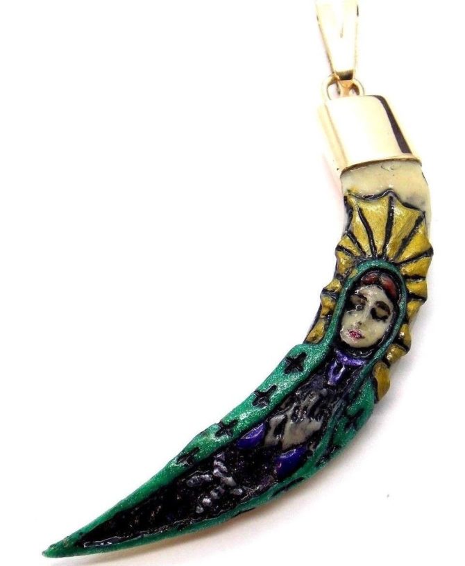 10K YELLOW GOLD VIRGIN OF GUADALUPE JABALINE TOOTH (COLMILLO DE JABALI ) - Image 2