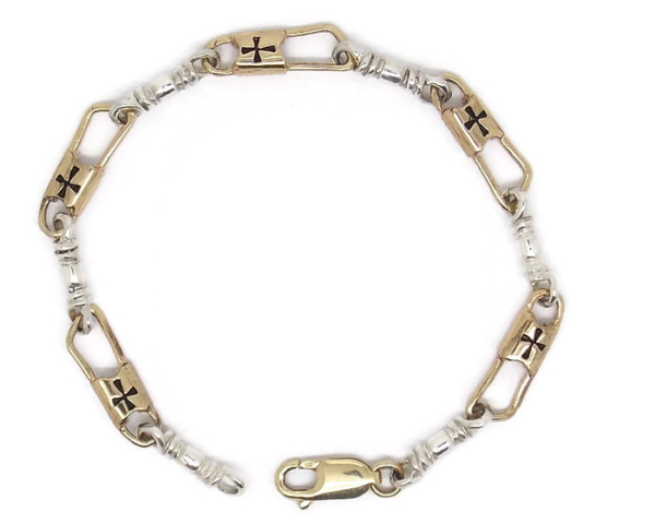 ACTS Bracelet Fishers Of Men 10k Gold and Silver REGULAR LINK, Maltese Cross.