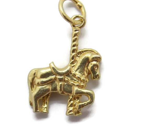 Carousel Horse Pendant Charm. 14k Yellow Gold