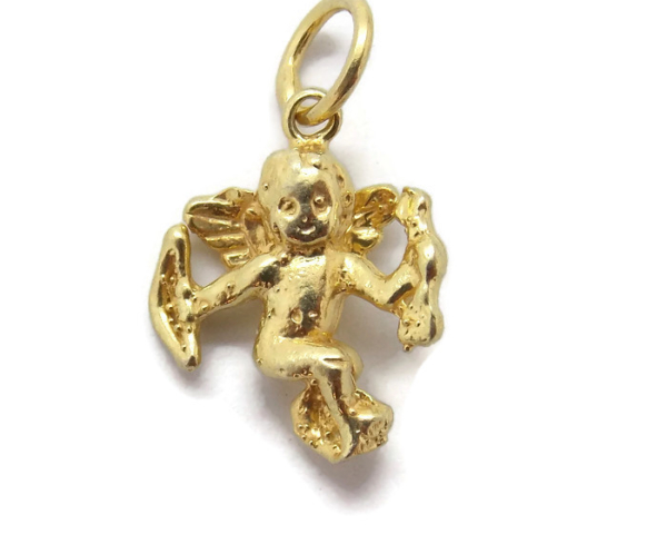 CUPID ANGEL PENDANT CHARM 14K YELLOW GOLD