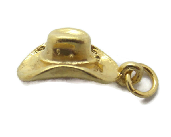 WESTERN SHERIFF HAT CHARM PENDANT 14K YELLOW GOLD
