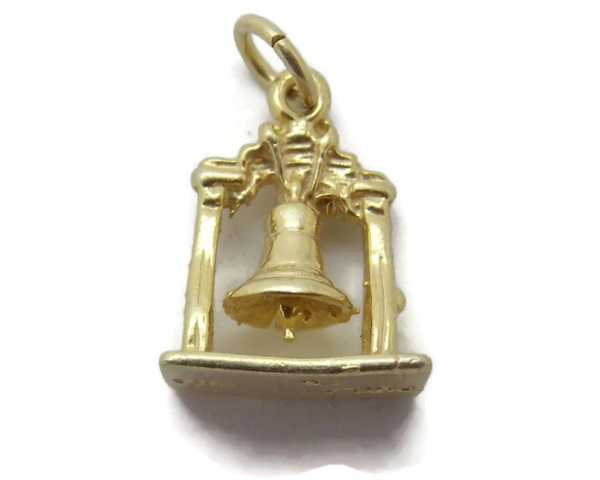Liberty Bell Pendant Charm Yellow Gold!!