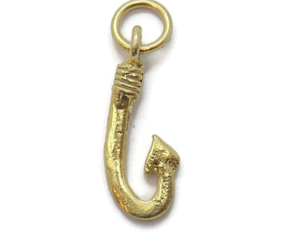Fishing Hook Pendant Charm 14k Yellow Gold