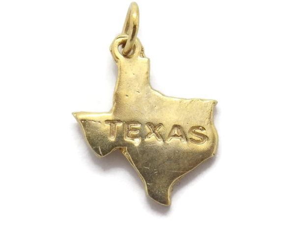 State Map Of Texas Pendant Charm. 14k Yellow Gold