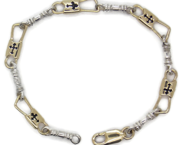 ACTS Bracelet Fishers Of Men 10k Gold and Silver REGULAR LINK, Budded Cross