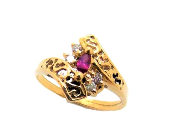 14k Yellow Gold Ruby And Diamond Ladies Ring