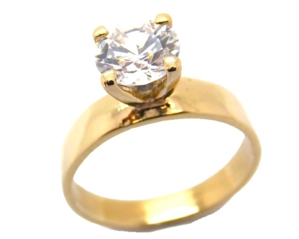 14K YELLOW GOLD SOLITAIRE RING WITH CLEAR CZ STONE!!
