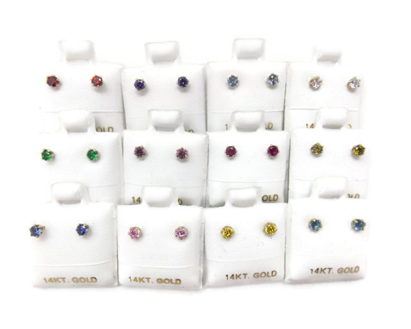 14K Gold Cz Stud Earrings 3mm. With Butterfly Backings!!