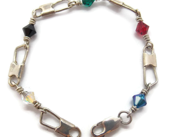 ACTS Bracelet Fishers of Men Sterling Silver REGULAR LINK, Crystal Beads