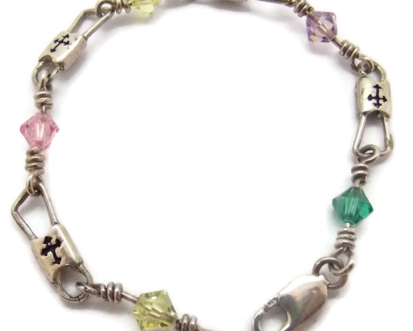 ACTS Bracelet Fishers of Men Sterling Silver REGULAR LINK, Crystal Beads