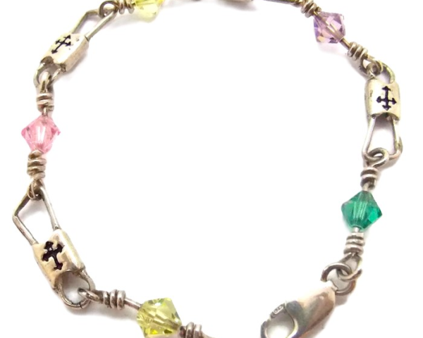 Fishers of Men Acts Bracelet Sterling Silver Regular Link, Crystal Beads