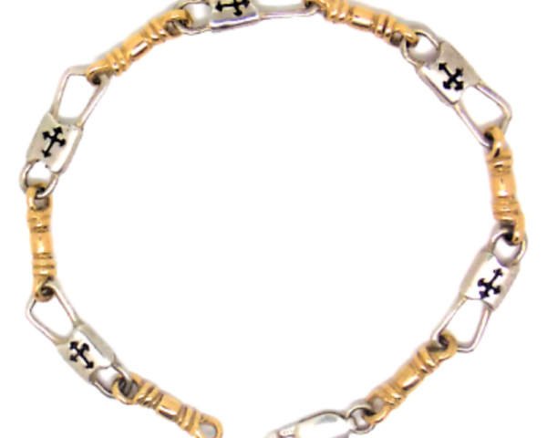 ACTS Bracelet Fishers Of Men Silver and 10k Gold REGULAR Link Budded Cross