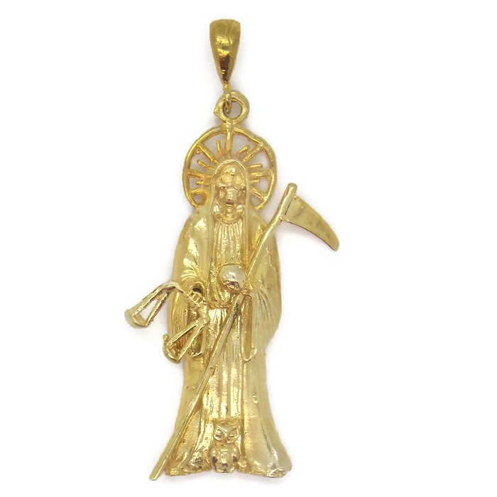 Big real 14k yellow Gold santa muerte grim reaper pendant angel of death  2.75