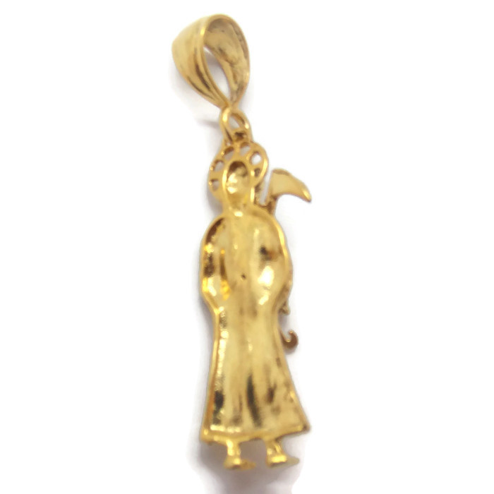 Big real 14k yellow Gold santa muerte grim reaper pendant angel of death  2.75