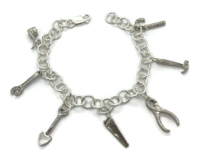 CHARM BRACELET WITH 7 TOOLS CHARMS HANDMADE .925 STERLING SILVER!! - Image 3