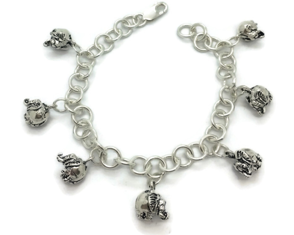 CHARM BRACELET WITH 7 ELEPHANTS CHARMS HANDMADE .925 STERLING SILVER!!