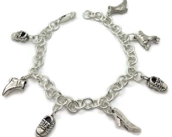 CHARM BRACELET WITH 7 SHOES CHARMS HANDMADE .925 STERLING SILVER
