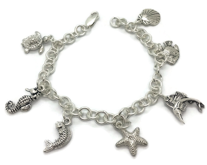 CHARM BRACELET WITH 7 SHOES CHARMS HANDMADE .925 STERLING SILVER!!