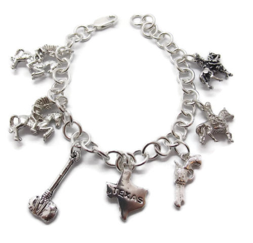 CHARM BRACELET WITH 7 WESTERN CHARMS HANDMADE .925 STERLING SILVER!!