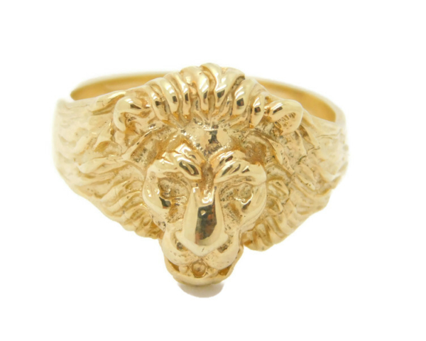 14K SOLID YELLOW GOLD LION HEAD UNISEX RING