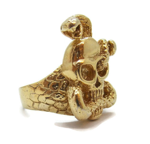 14K SOLID YELLOW GOLD SKULL & SNAKE UNISEX RING!!