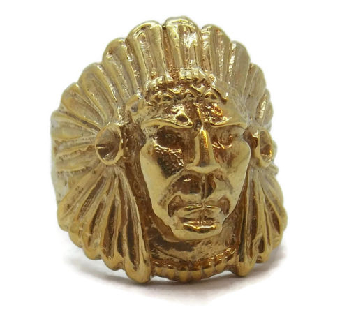 14K SOLID YELLOW GOLD INDIAN HEAD RING MENS!!