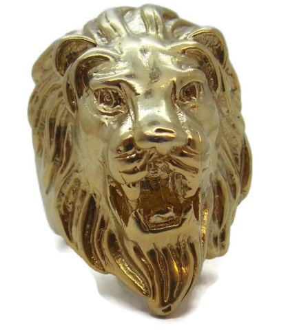 14K SOLID YELLOW GOLD LION HEAD RING