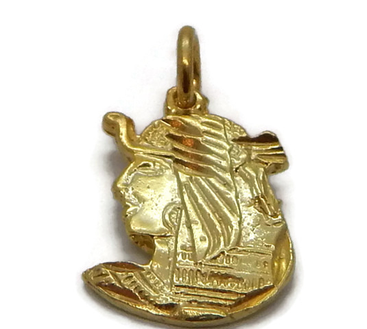 Egyptian Queen Cleopatra Charm Pendant 14k Yellow Gold