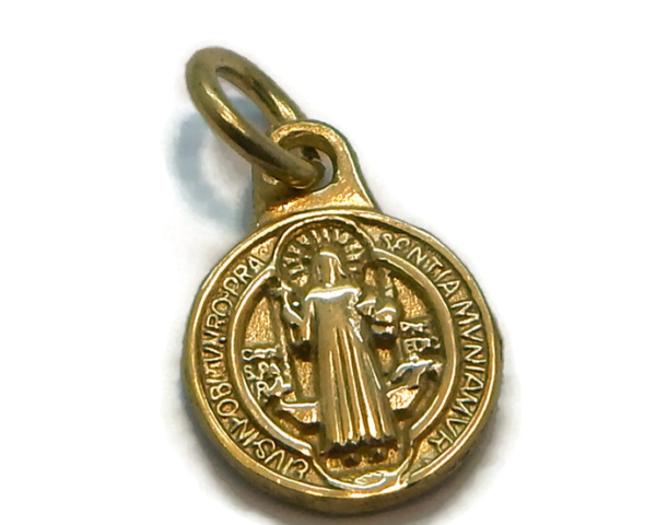 Saint Benedict Small Medal (San Benito) Charm Pendant 14k Yellow Gold!!