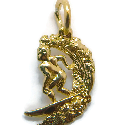 14K YELLOW GOLD SURFER CHARM PENDANT