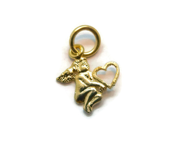14K YELLOW GOLD ANGEL WITH HEART CHARM PENDANT