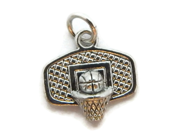 .925 STERLING SILVER, BASKETBALL HOOP PENDANT CHARM!!