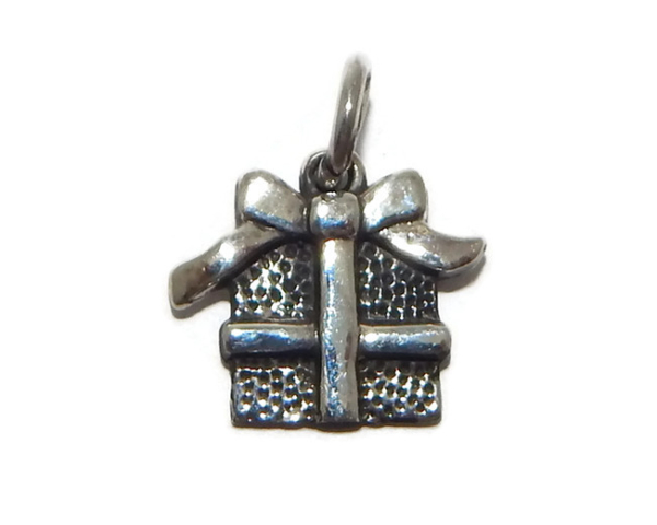 .925 STERLING SILVER CHRISTMAS GIFT BOX CHARM PENDANT!!