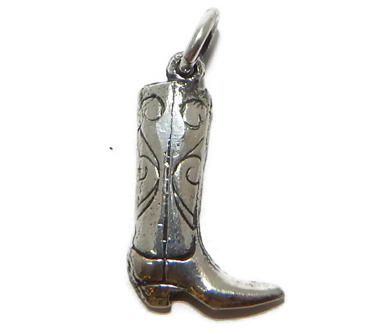 Country Boot Charm Pendant .925 Sterling Silver.