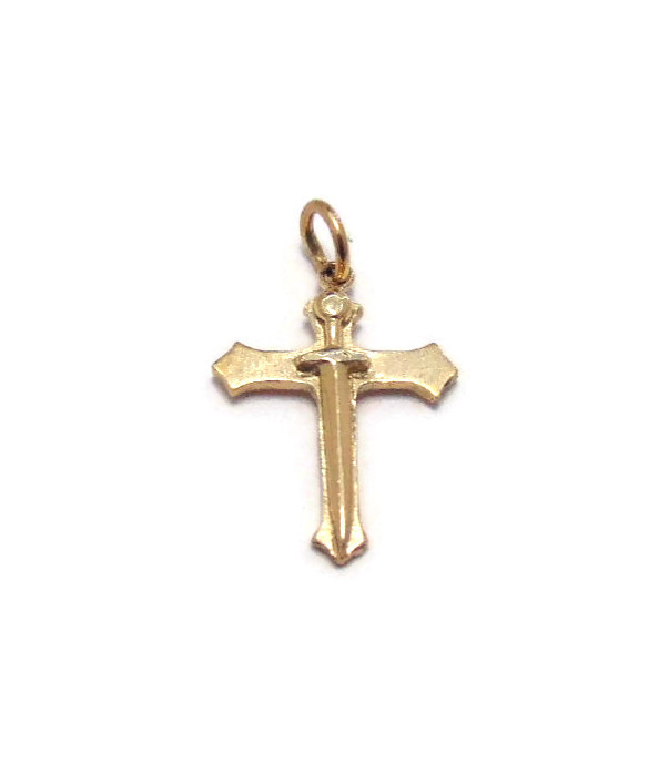 Cross With Spade Charm Pendant Yellow Gold!!