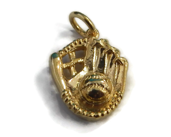 3D Baseball Catcher Glove Charm Pendant 14k Yellow Gold!!