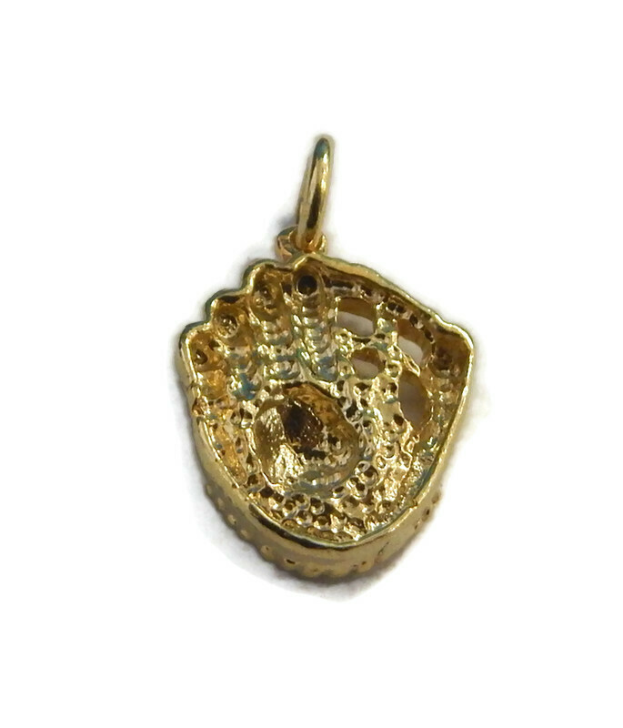 3D Baseball Catcher Glove Charm Pendant 14k Yellow Gold!!