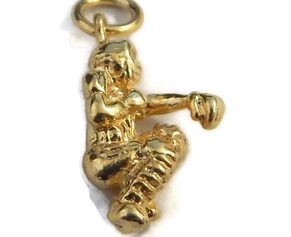 Baseball Player Charm Pendant 14k Yellow Gold
