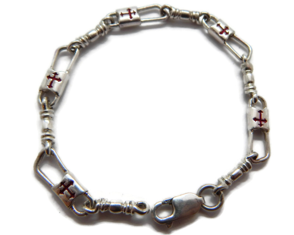 ACTS Bracelet Fishers of Men Sterling Silver Budded Cross Red Design