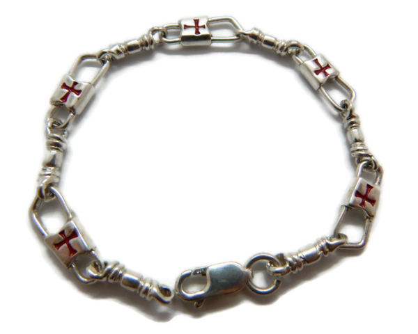 ACTS Bracelet Fishers of Men Sterling Silver Maltese Cross Red Design